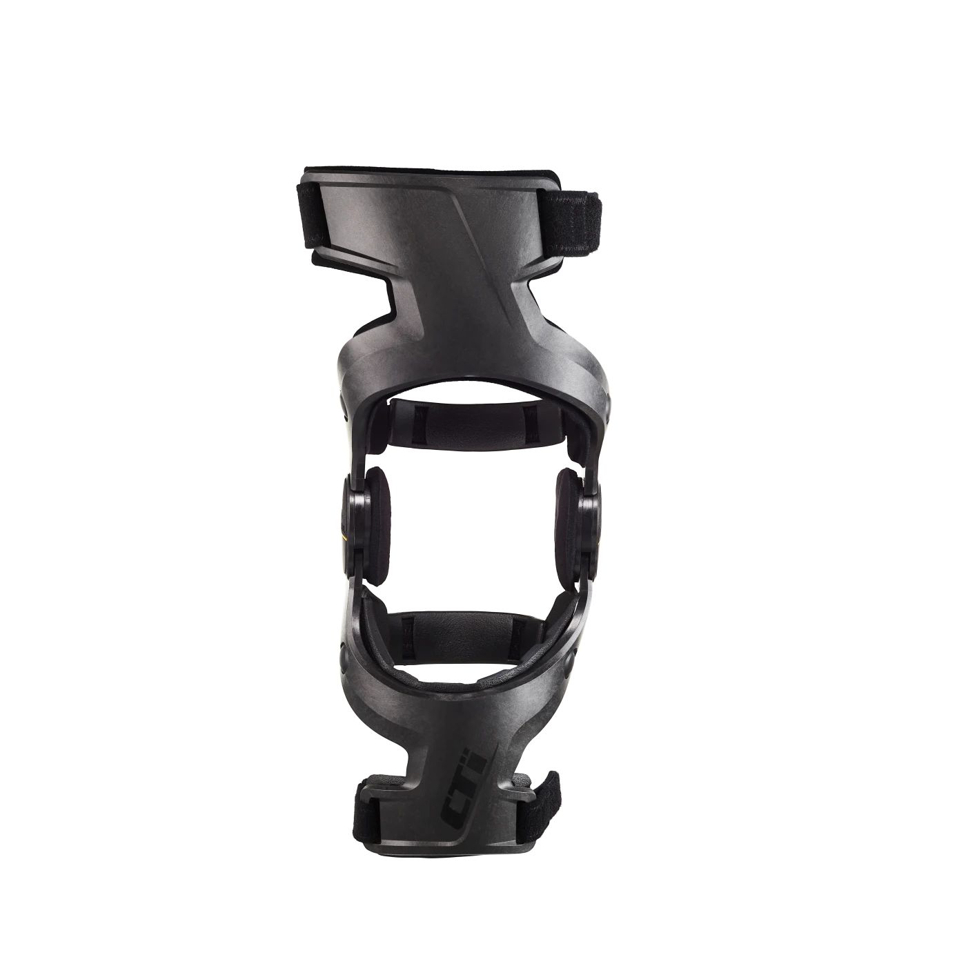 Orteza kolanowa CTi3 — widok z przodu, rama z kompozytów węglowych z 4-punktowym systemem dźwigni